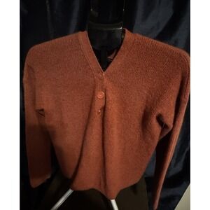 Sézane Mohair Alpaca Cardigan S Rust Orange Fuzzy Knit Button Front Sweater